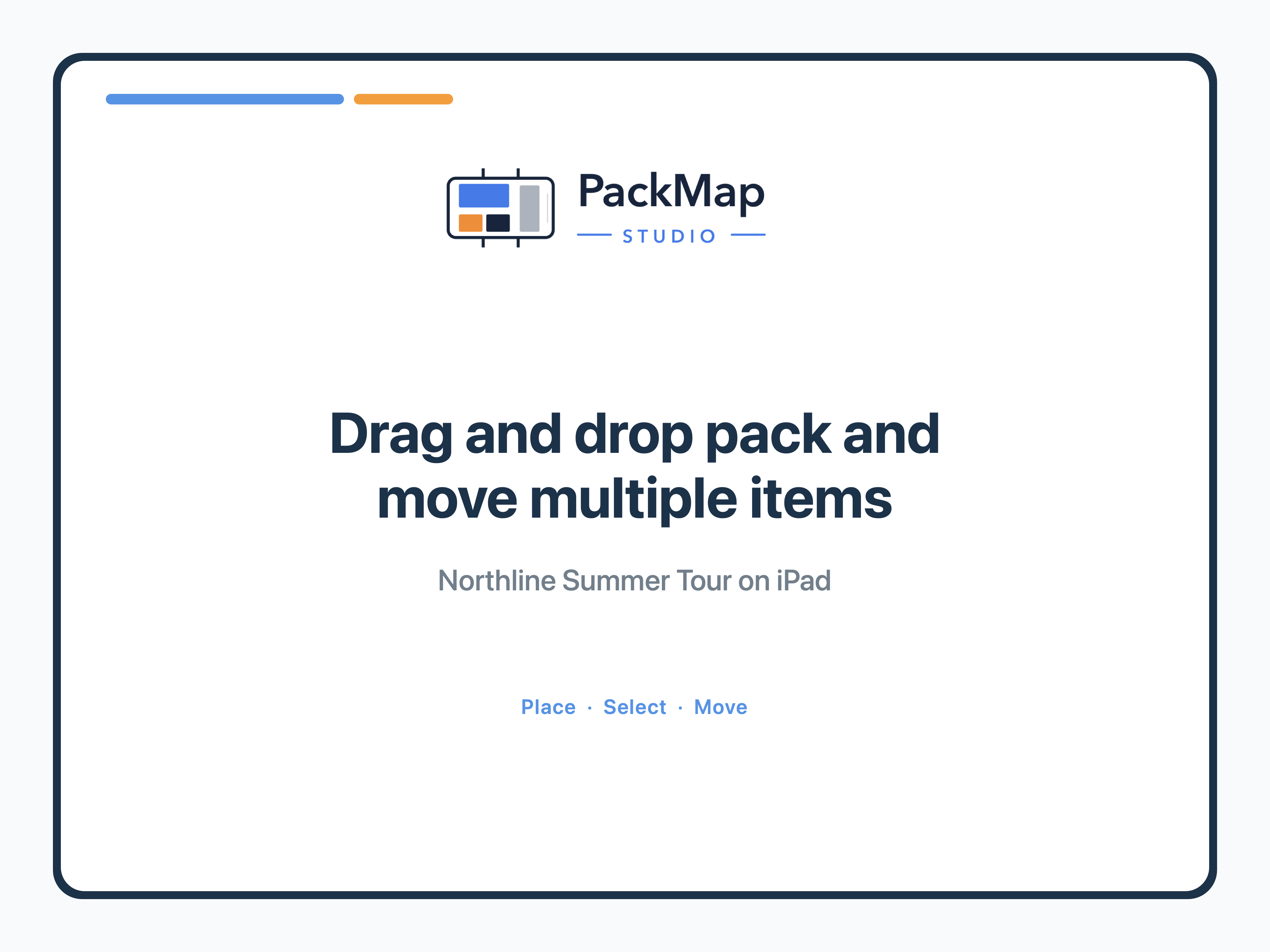 PackMap Studio title card for dragging and dropping loads and moving multiple items.
