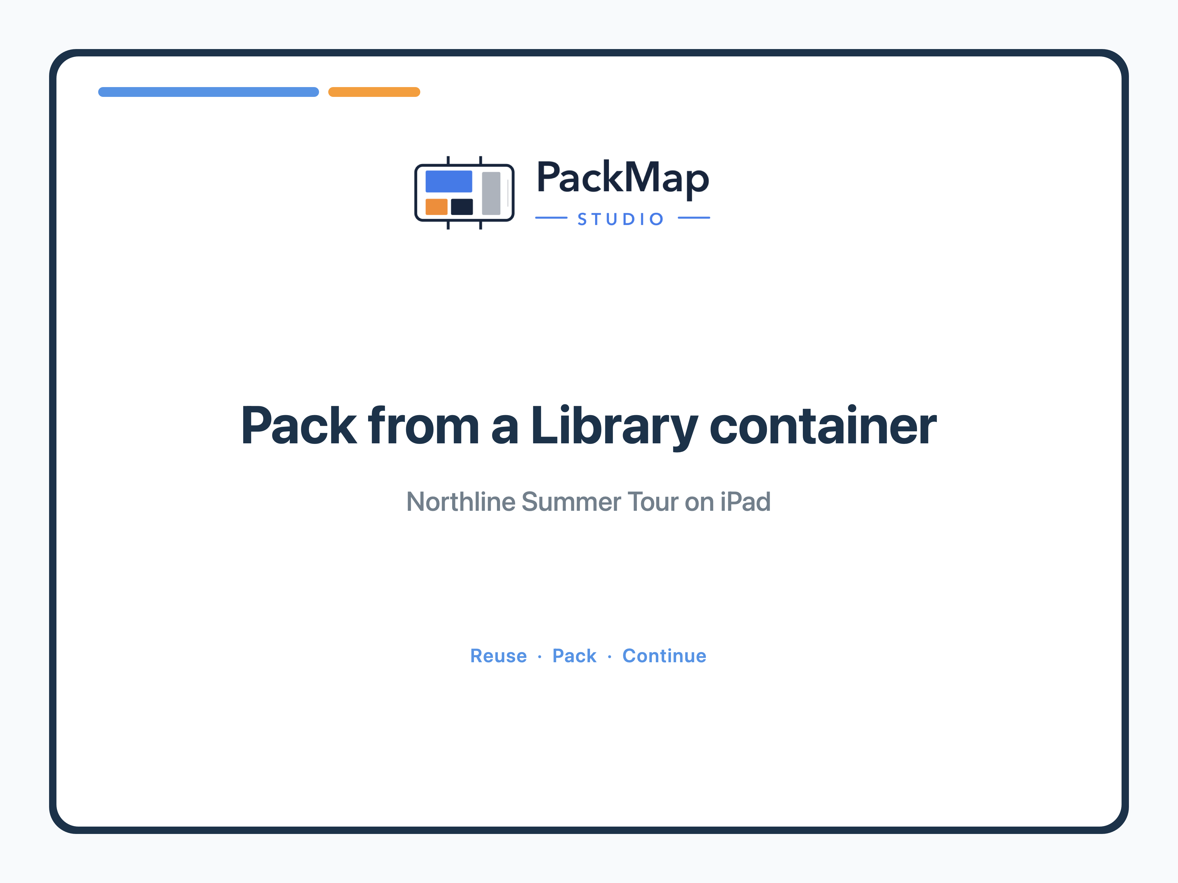 PackMap Studio title card for packing with a Library container.